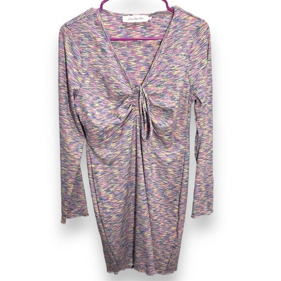 Lisa Says Gah 90s Lotta Dress Berry Pink Bodycon Short Long Sleeve V-Neck XL - Picture 3 of 9